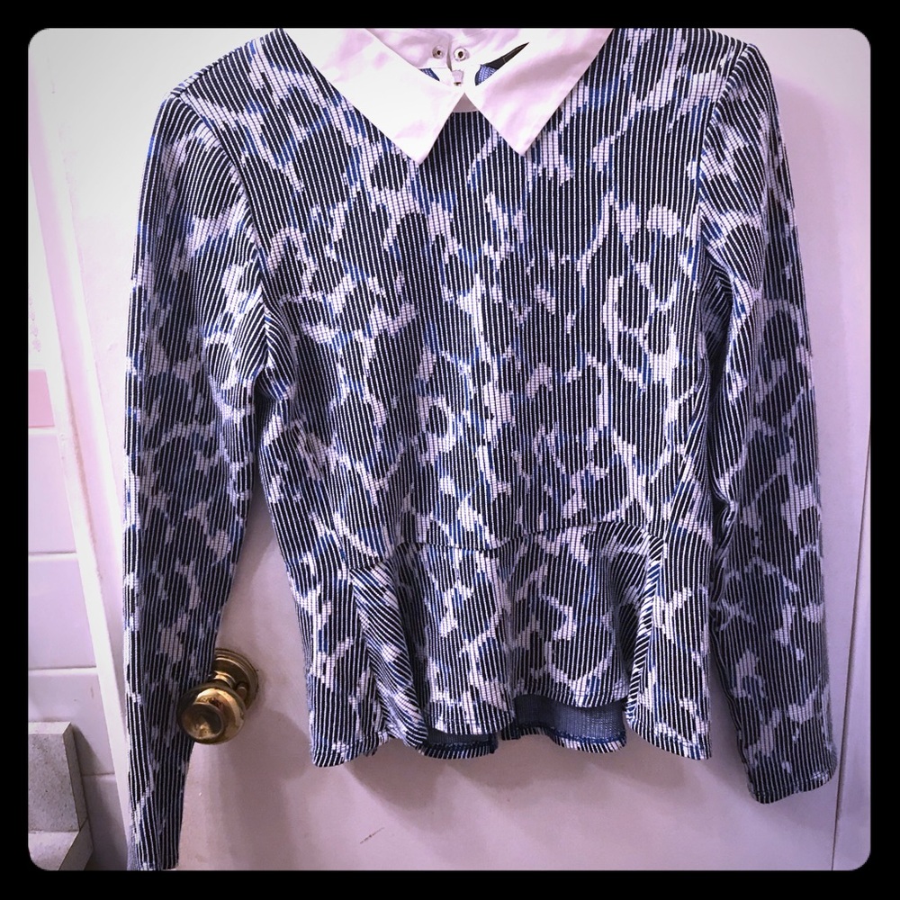 Cute Peplum Collared Multi Colored Pattern Blouse - image 1